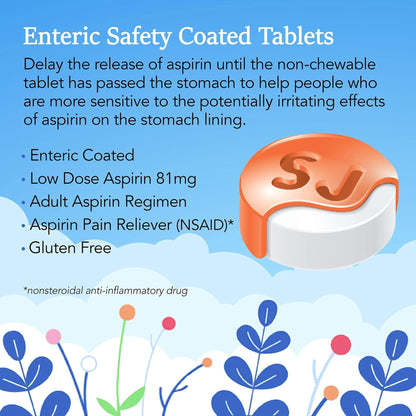 St. Joseph Aspirin Pain Reliever (NSAID) 81mg, Enteric Safety Coated, Adult Low Dose Aspirin, 365 ct - dailyvitalstore