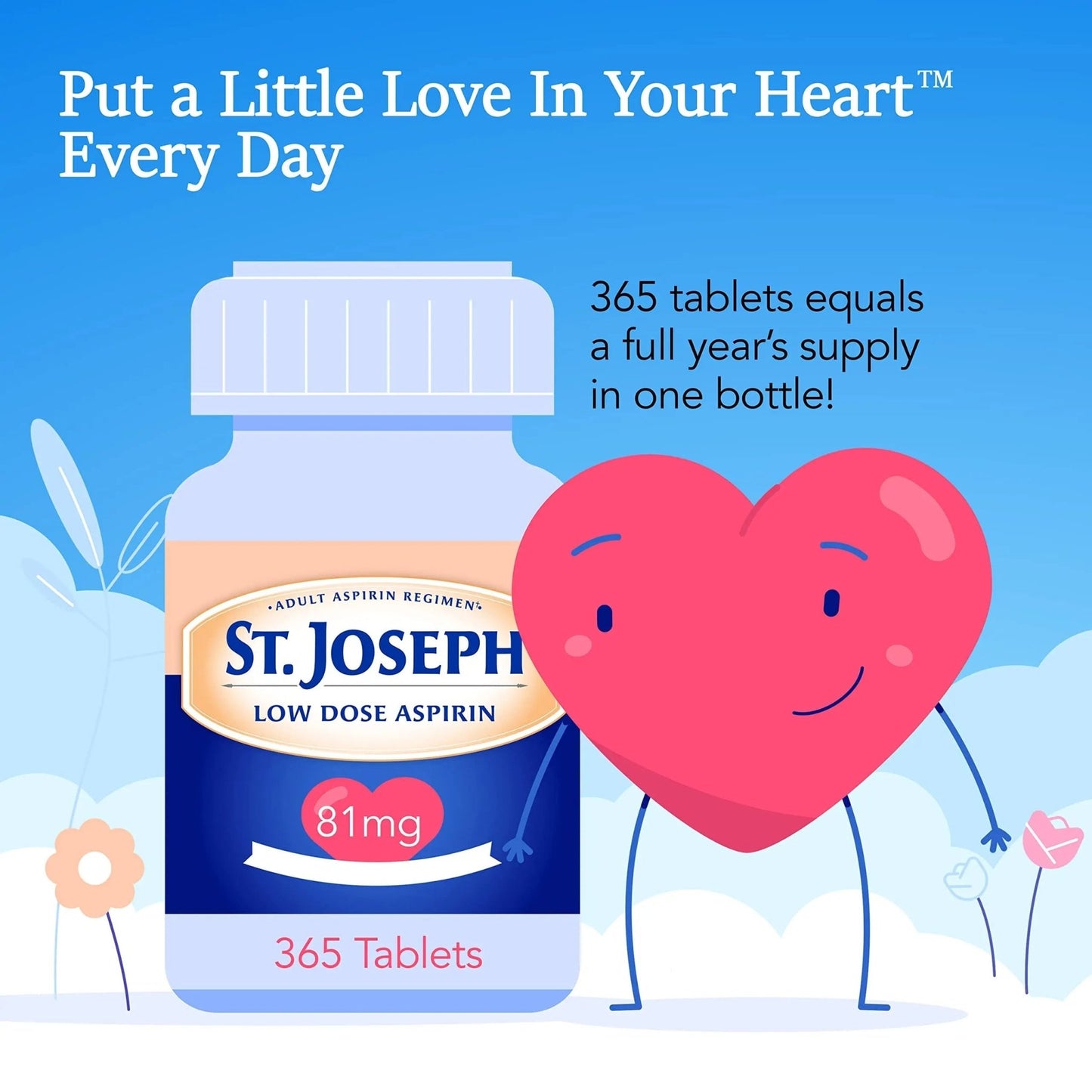 St. Joseph Aspirin Pain Reliever (NSAID) 81mg, Enteric Safety Coated, Adult Low Dose Aspirin, 365 ct - dailyvitalstore