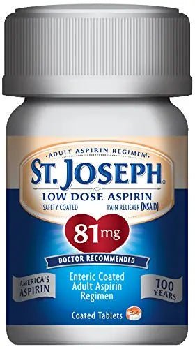 St. Joseph Aspirin Pain Reliever (NSAID) 81mg, Enteric Safety Coated, Adult Low Dose Regimen, 36 ct - dailyvitalstore