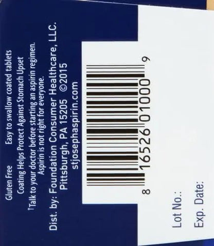 St. Joseph Aspirin Pain Reliever (NSAID) 81mg, Enteric Safety Coated, Adult Low Dose Regimen, 36 ct - dailyvitalstore