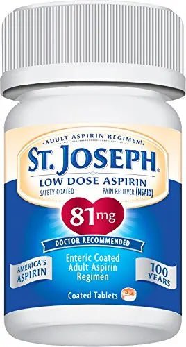St. Joseph Aspirin Pain Reliever (NSAID) 81mg, Enteric Safety Coated, Adult Low Dose Regimen, 36 ct - dailyvitalstore