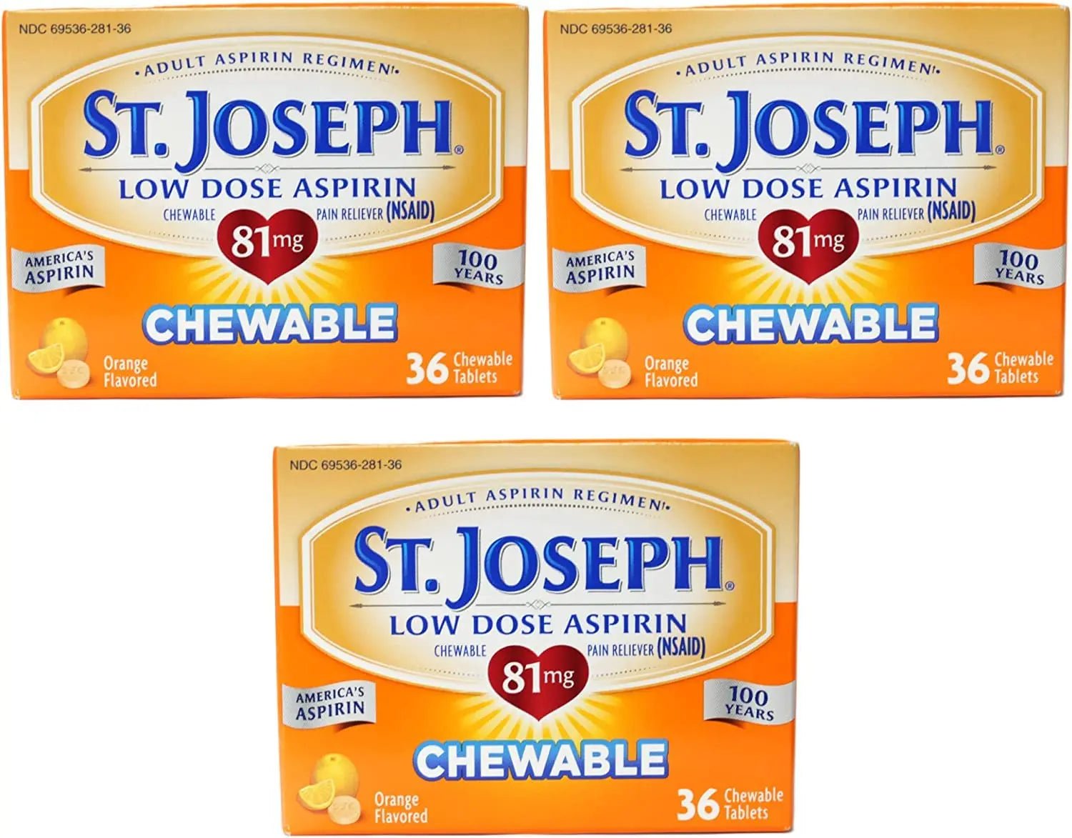 St. Joseph Orange Chewable 81mg Aspirin, 36 Tablets (Pack of 3) - dailyvitalstore