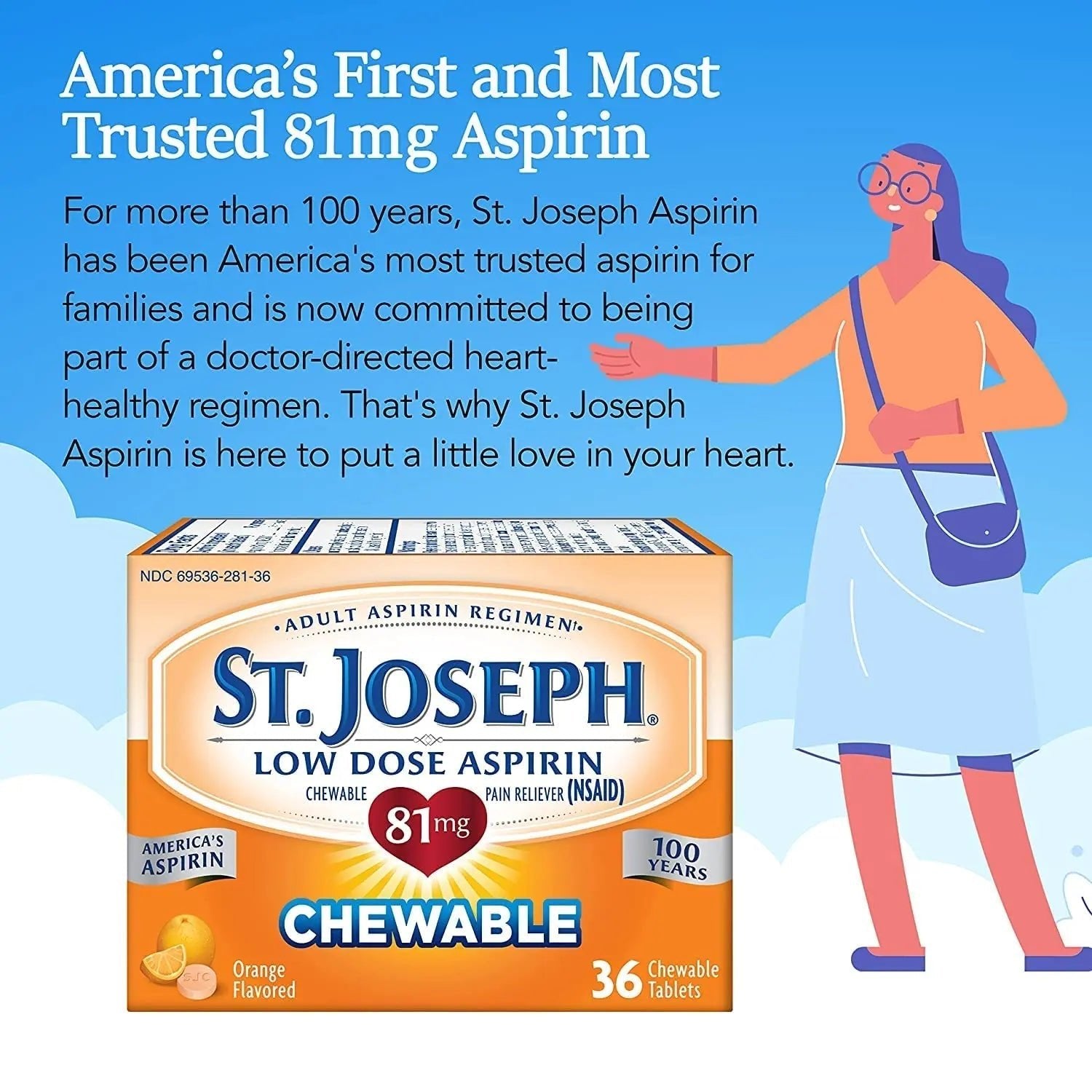 St. Joseph Orange Chewable 81mg Aspirin, 36 Tablets (Pack of 3) - dailyvitalstore