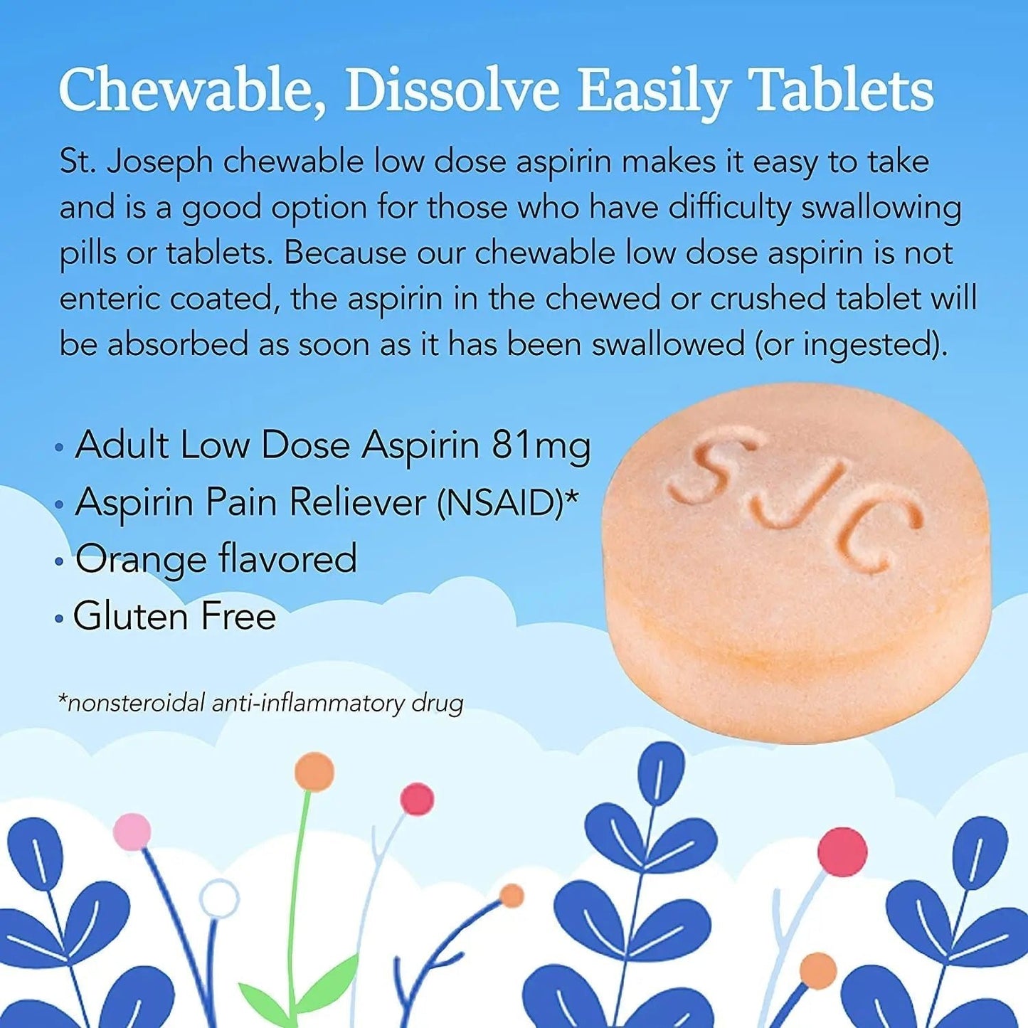 St. Joseph Orange Chewable 81mg Aspirin, 36 Tablets (Pack of 3) - dailyvitalstore