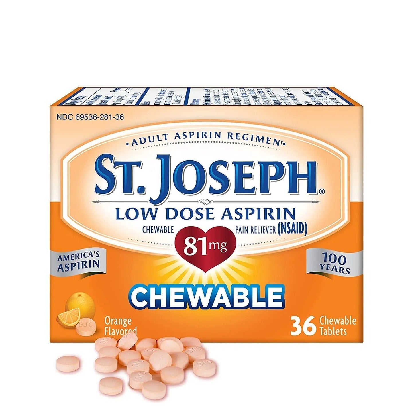 St. Joseph Orange Chewable 81mg Aspirin, 36 Tablets (Pack of 3) - dailyvitalstore