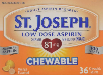 St. Joseph Orange Chewable 81mg Aspirin, 36 Tablets (Pack of 6) - dailyvitalstore