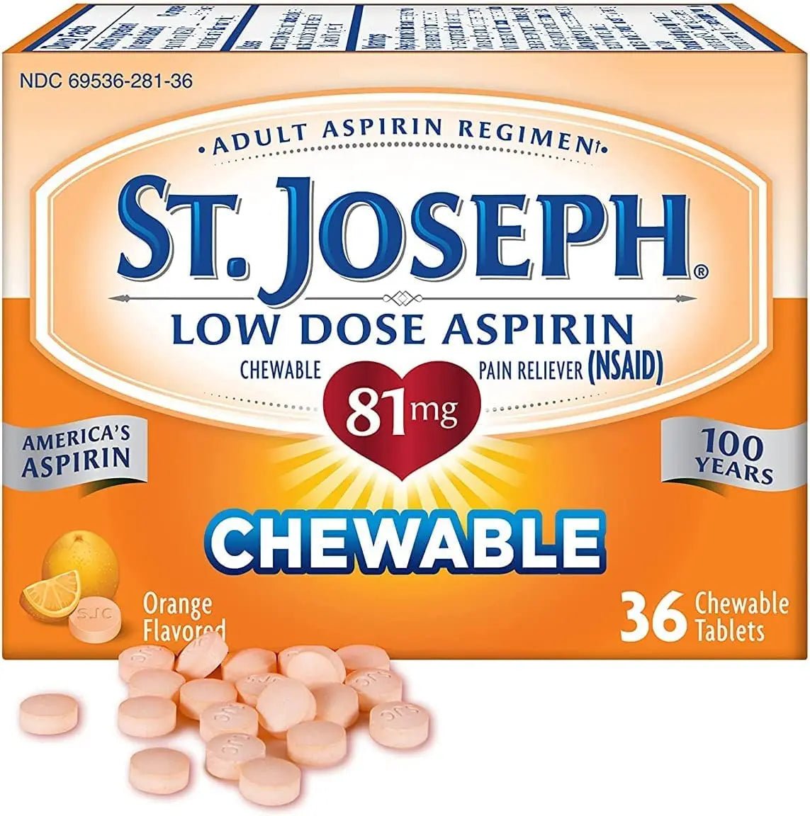 St. Joseph St. Joseph Aspirin Chewable Orange, Orange 36 tabs 81 mg(Pack of 3) - dailyvitalstore