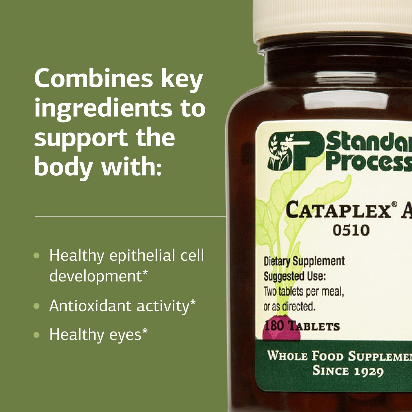 Standard Process Cataplex A - Supports Eye Health & Mucous Membranes - Supports Healthy Vision & Provides Antioxidant Vitamin A - Non-Dairy & Non-Soy - 180 Tablets - dailyvitalstore