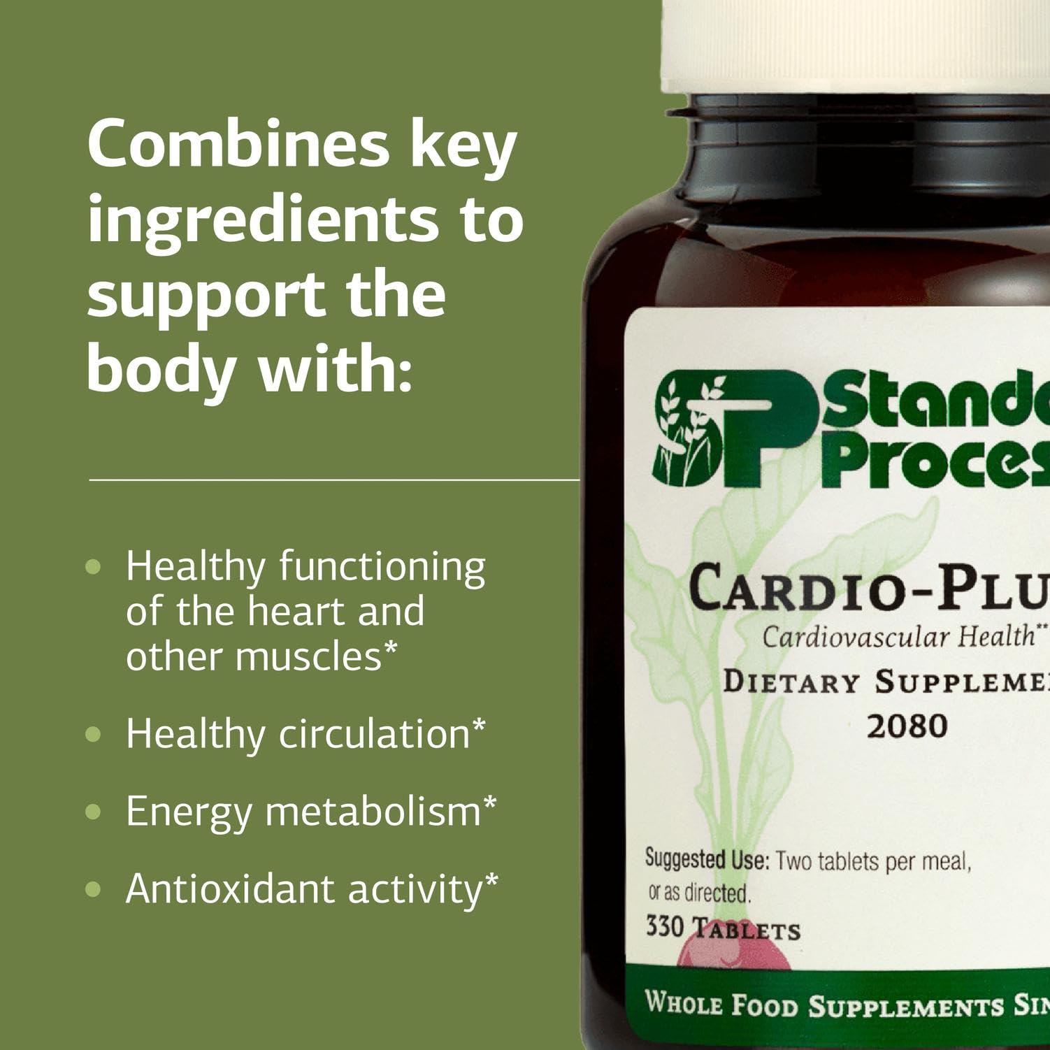 Standard Process Inc. Cardio-Plus - Antioxidant Support - Heart Health, Circulation & Blood Flow Supplement with Vitamin B6, Niacin & Riboflavin - Energy Metabolism Supplement - 330 Tablets - dailyvitalstore
