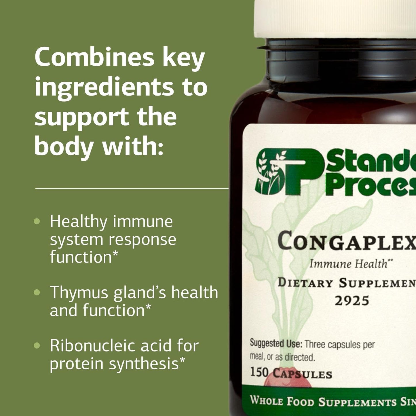 Standard Process Inc. Congaplex - Thymus Gland Support Supplement - Immune Health with Calcium Lactate, Magnesium, Vitamin C & Vitamin A - Immune System Aid with Mushroom Powder - 150 Capsules - dailyvitalstore