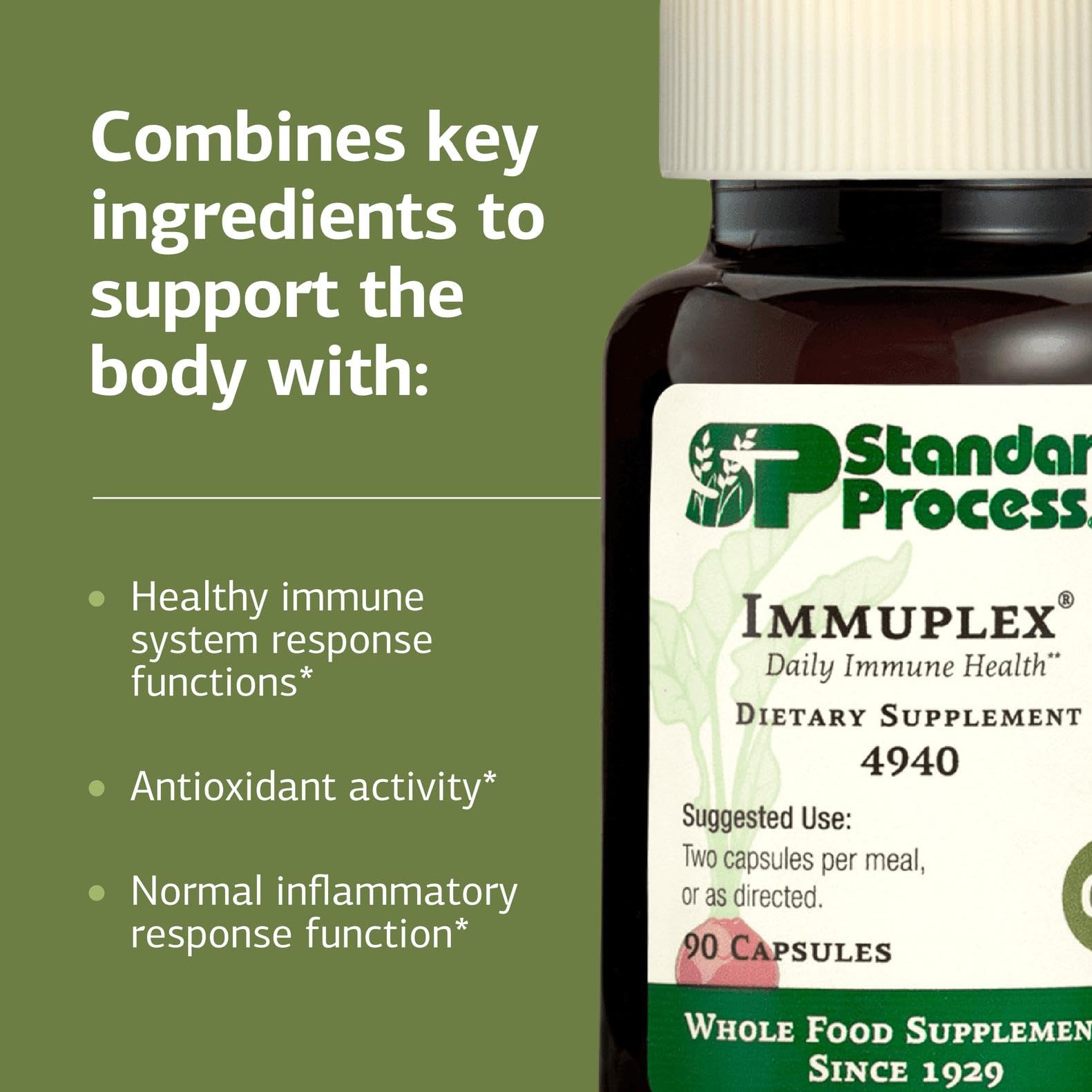 Standard Process Inc. Immuplex - Daily Immune Support Supplement with Folate, Iron, Vitamin C & Vitamin A - Mineral Supplement with Antioxidant Ingredients - 90 Capsules - dailyvitalstore