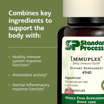 Standard Process Inc. Immuplex - Daily Immune Support Supplement with Folate, Iron, Vitamin C & Vitamin A - Mineral Supplement with Antioxidant Ingredients - 90 Capsules - dailyvitalstore