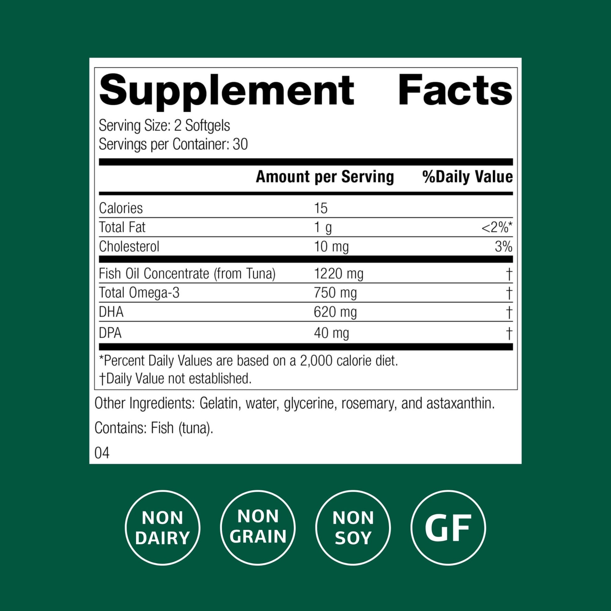 Standard Process Olprima DHA - Omega-3 Supplement for Heart & Brain Health - Gluten-Free, Non-Dairy & Non-Soy - 60 Softgels (30 Servings) - dailyvitalstore