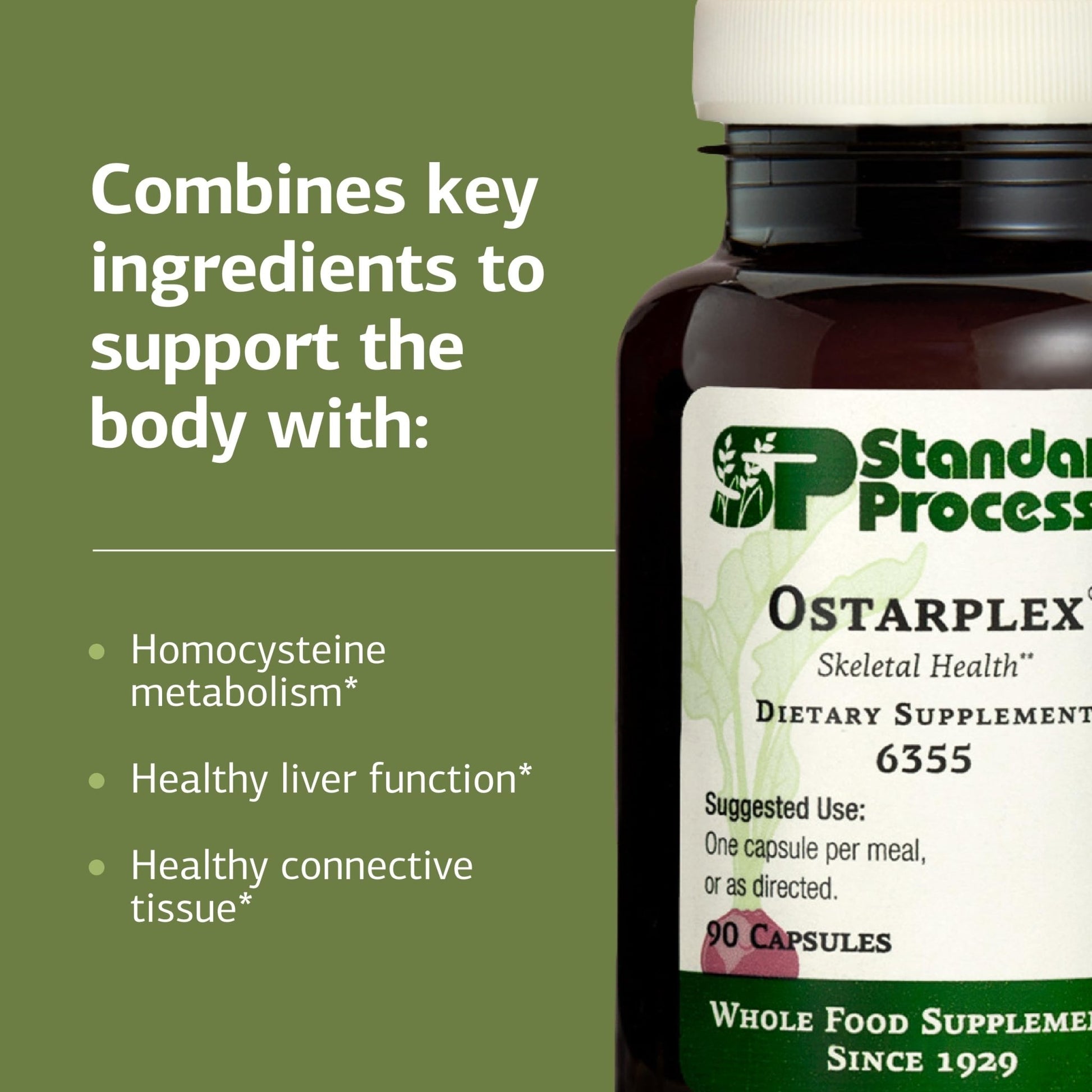 Standard Process Ostarplex - Dietary Supplement for Connective Tissue Health - Aids Liver Health & Function - Contains Vitamin B6 - Non-Dairy - 90 Capsules (90 Servings) - dailyvitalstore