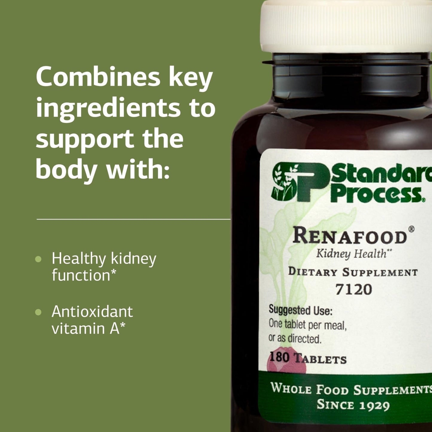 Standard Process Renafood - Supports Healthy Kidney Function & Antioxidant Activity - Contains Vitamins A - Non-Soy - 180 Tablets - dailyvitalstore