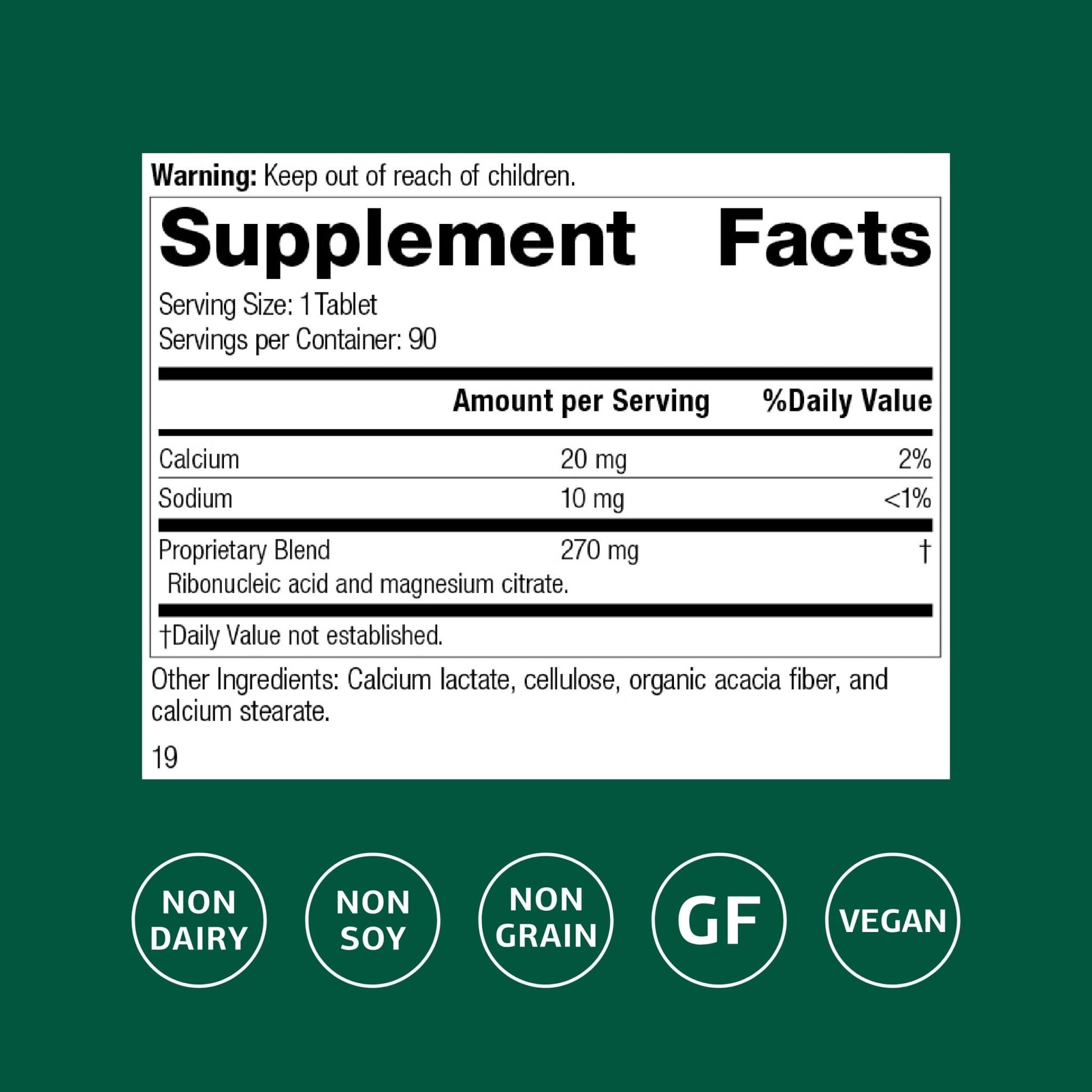 Standard Process Ribonucleic Acid RNA - Cell Development Support - Aids Protein Synthesis - Vegan, Gluten-Free, Non-Soy, & Non-Grain - 90 Tablets (90 Servings) - dailyvitalstore