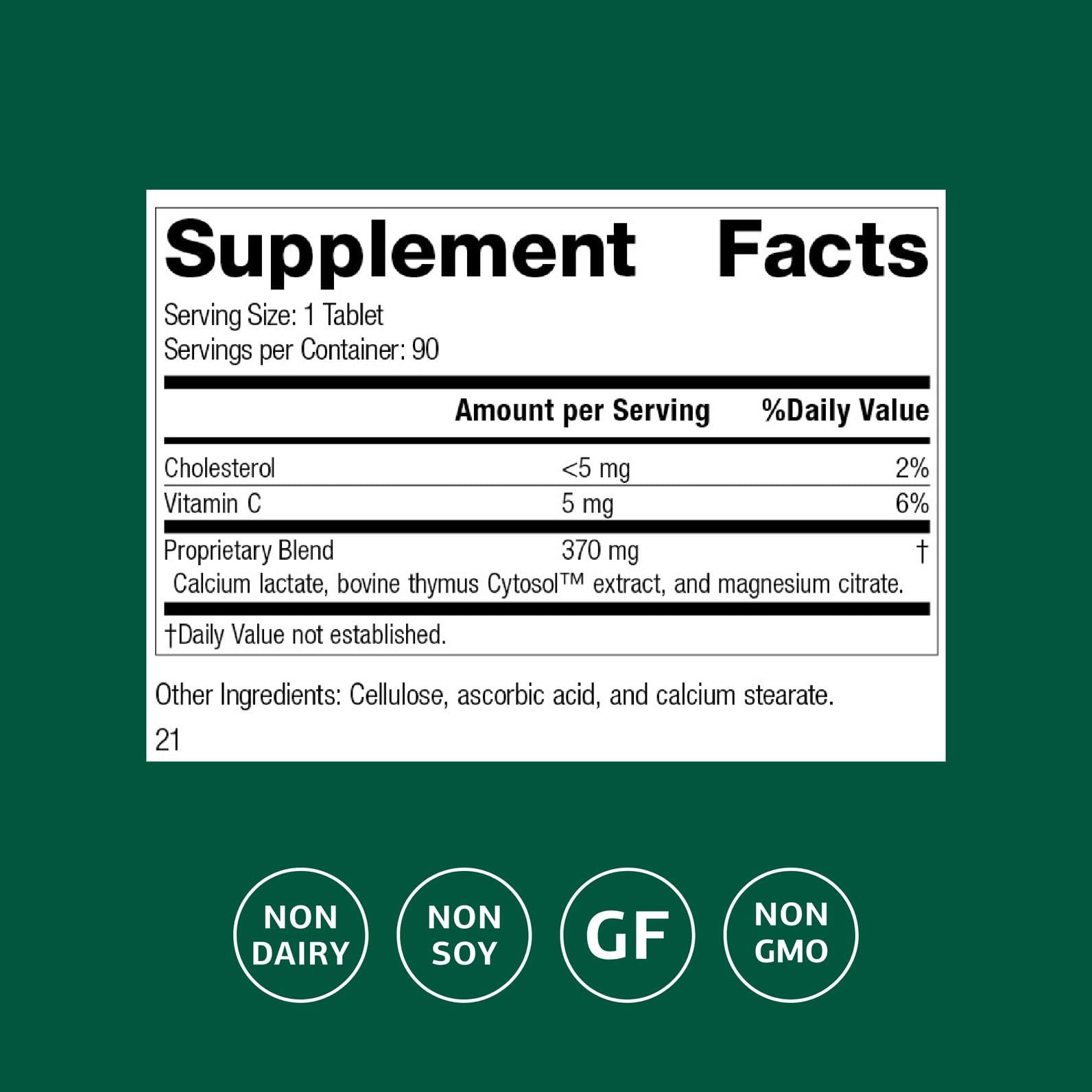 Standard Process Thymex - Cytosol Extract Dietary Supplement for Immune Health - Gluten-Free, Non-Dairy, & Non-Soy - 90 Tablets (90 Servings) - dailyvitalstore