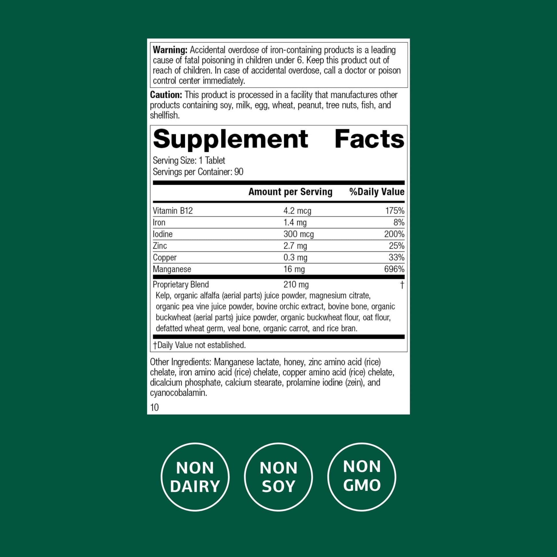 Standard Process Trace Minerals-B12 - Thyroid & Cell Functioning Support with Iodine, Zinc & Copper - Cartilage & Bone Health Aid - Non-Dairy & Non-Soy - 90 Tablets (90 Servings) - dailyvitalstore