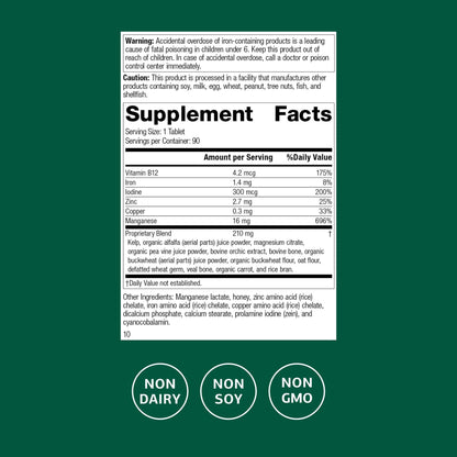 Standard Process Trace Minerals-B12 - Thyroid & Cell Functioning Support with Iodine, Zinc & Copper - Cartilage & Bone Health Aid - Non-Dairy & Non-Soy - 90 Tablets (90 Servings) - dailyvitalstore