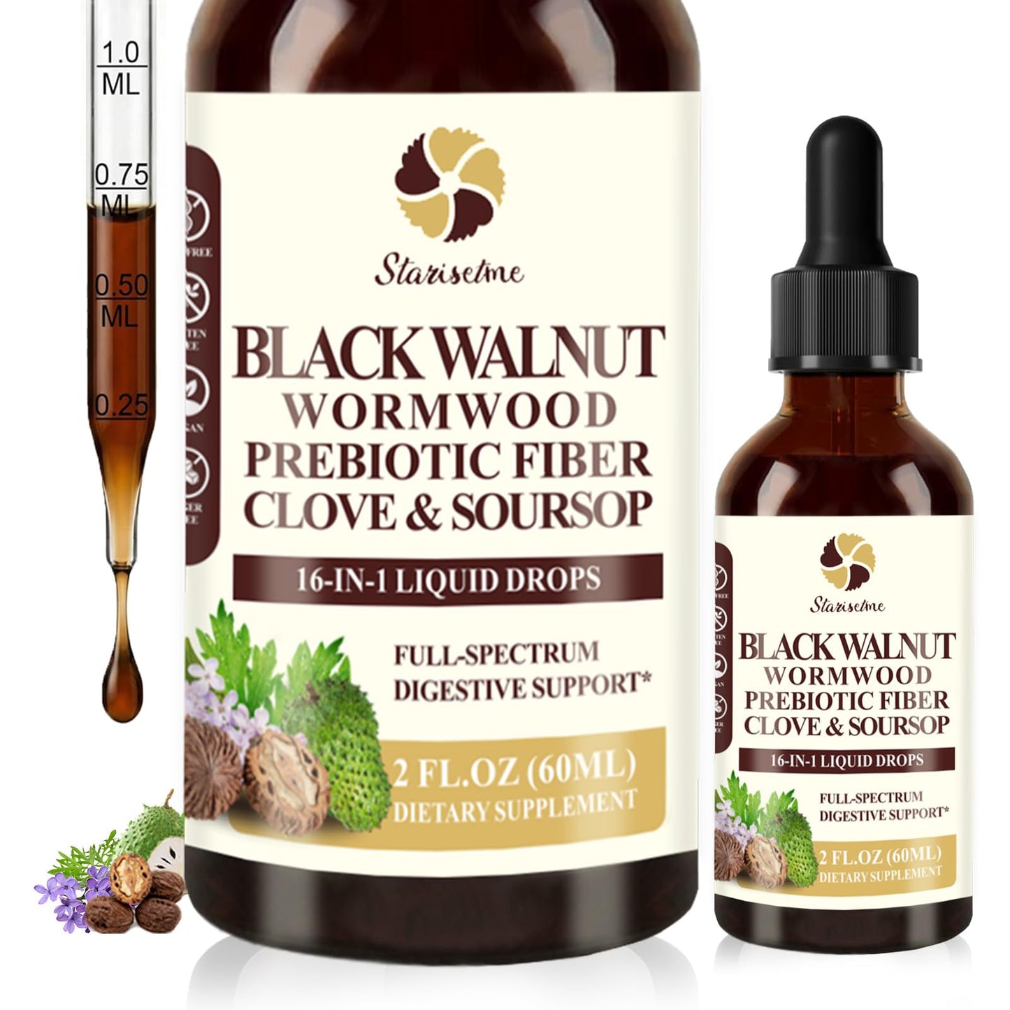 Starisetme Wormwood Black Walnut Cleanse for Humans Tincture – Max Strength Gut Health Prebiotics w/Clove, Soursop,Pumpkin Seed, Plus Vitamins, Minerals for Immune & Mood - dailyvitalstore