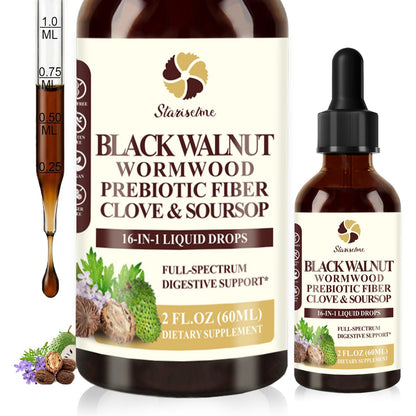 Starisetme Wormwood Black Walnut Cleanse for Humans Tincture – Max Strength Gut Health Prebiotics w/Clove, Soursop,Pumpkin Seed, Plus Vitamins, Minerals for Immune & Mood - dailyvitalstore