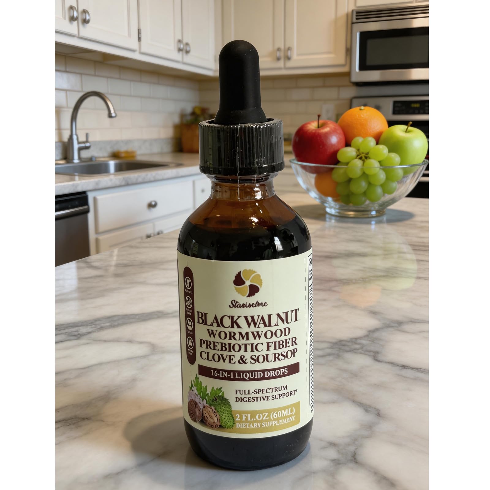 Starisetme Wormwood Black Walnut Cleanse for Humans Tincture – Max Strength Gut Health Prebiotics w/Clove, Soursop,Pumpkin Seed, Plus Vitamins, Minerals for Immune & Mood - dailyvitalstore