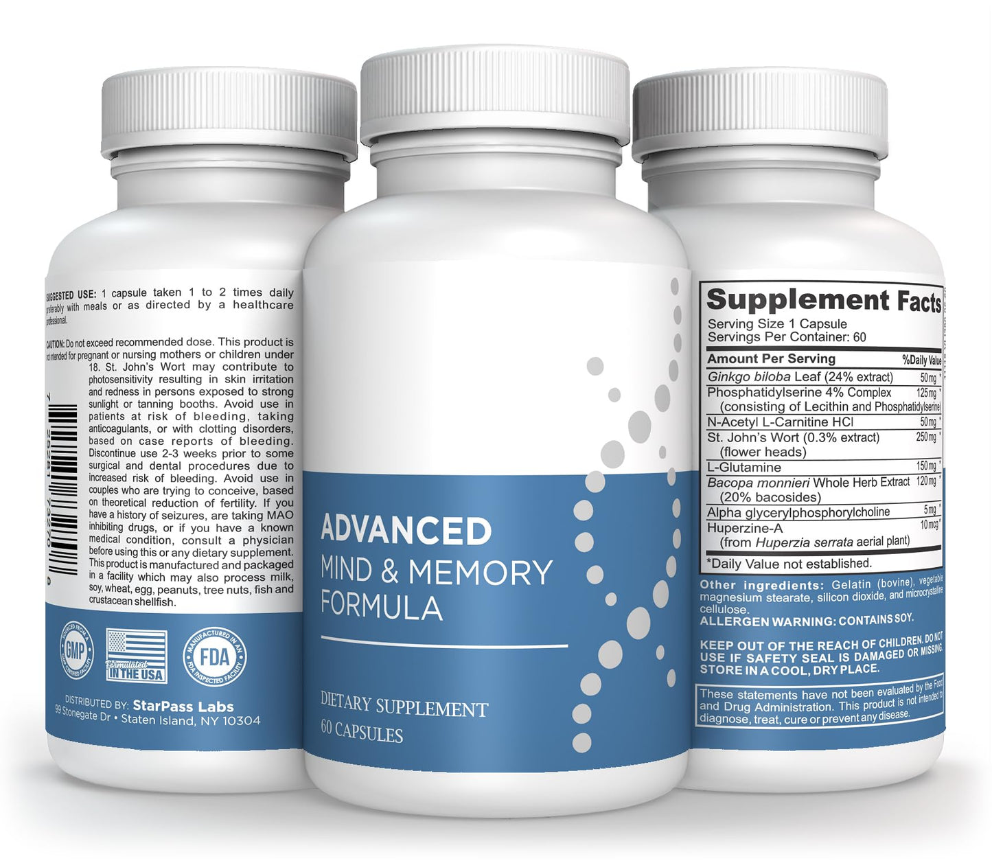 StarPass Labs Advanced Memory Formula Extreme Brain Booster, Brain Supplement for Memory, Focus and Mental Performance, Memory Vitamins for Better Brain Health 180 Capsules (3 Pack) - dailyvitalstore