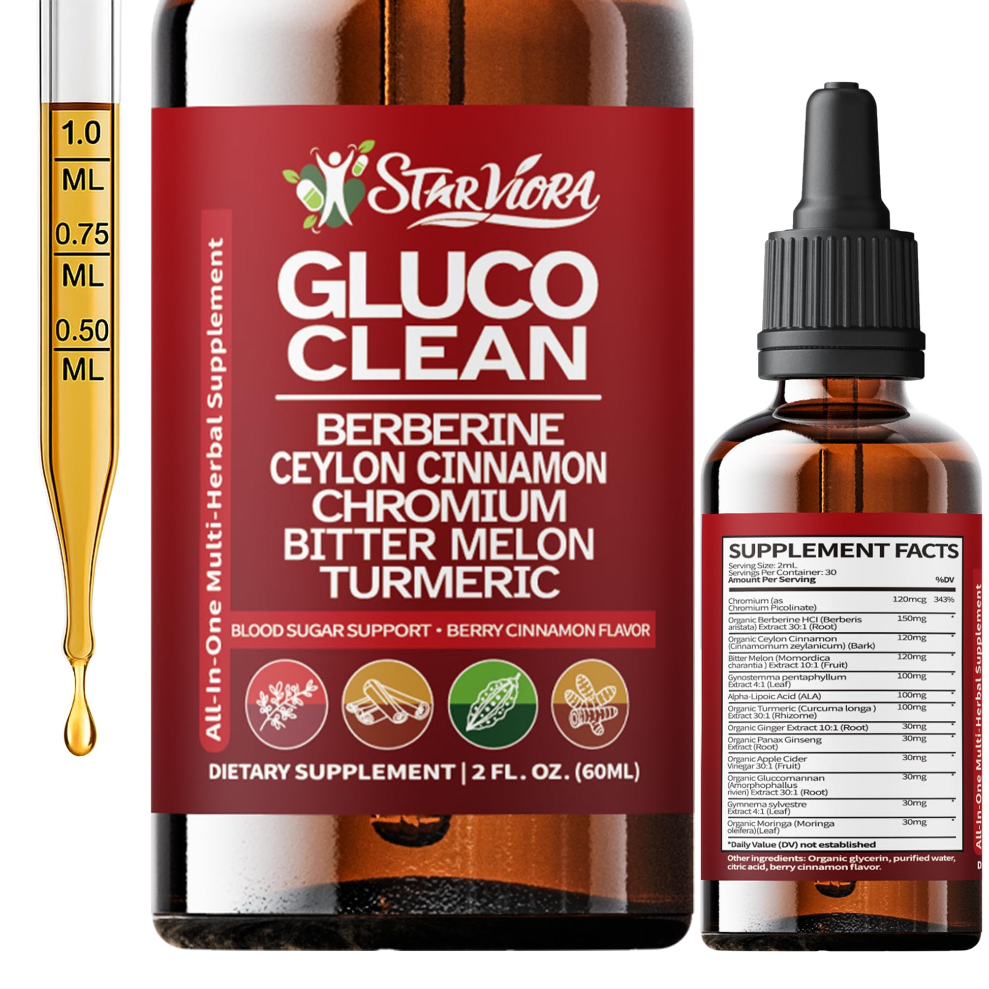 StarViora Gluco Clean Sugar-Free Herbal Blend with Berberine & Chromium, Bitter Melon, Ginseng and Alpha Lipoic Acid for Daily Wellness - dailyvitalstore