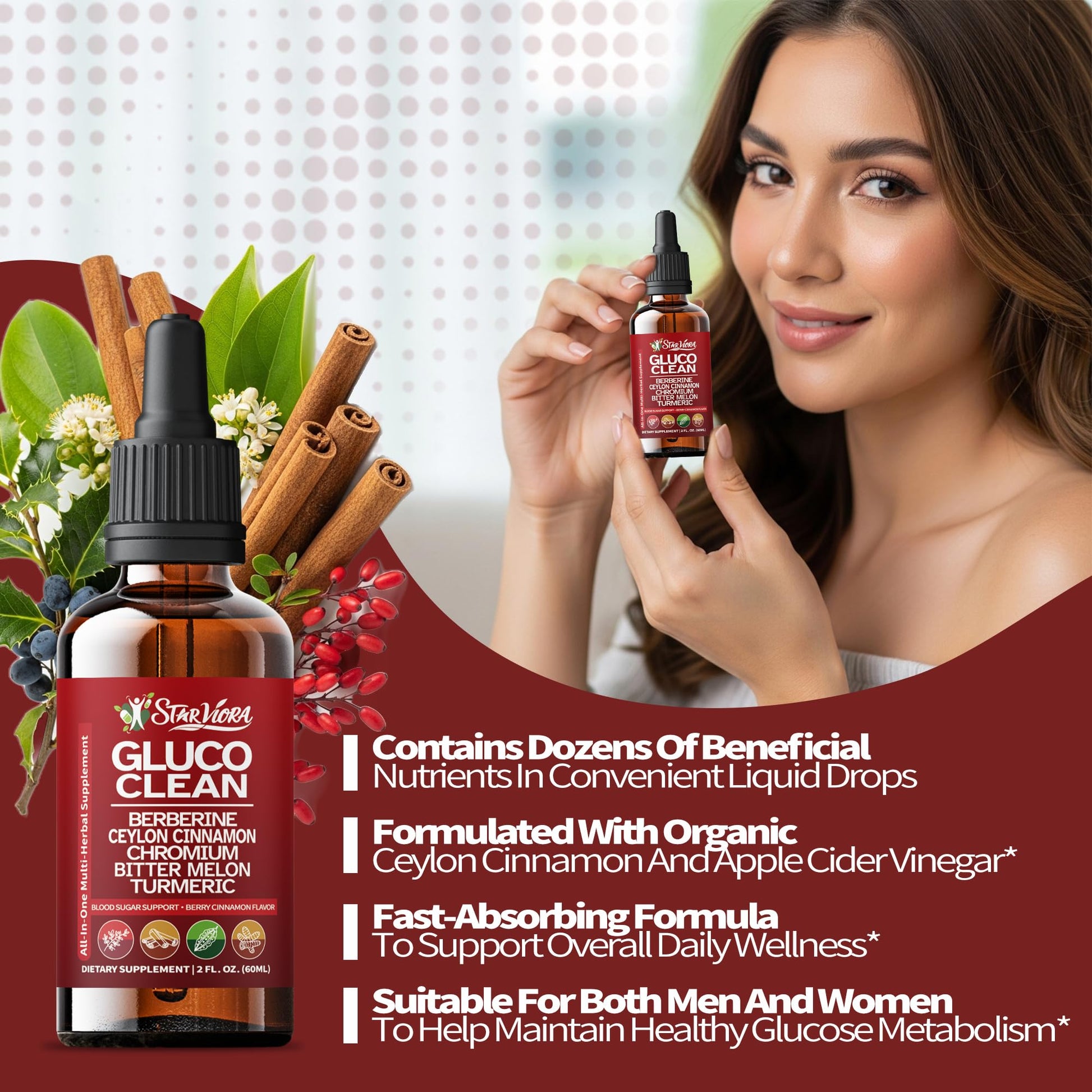 StarViora Gluco Clean Sugar-Free Herbal Blend with Berberine & Chromium, Bitter Melon, Ginseng and Alpha Lipoic Acid for Daily Wellness - dailyvitalstore