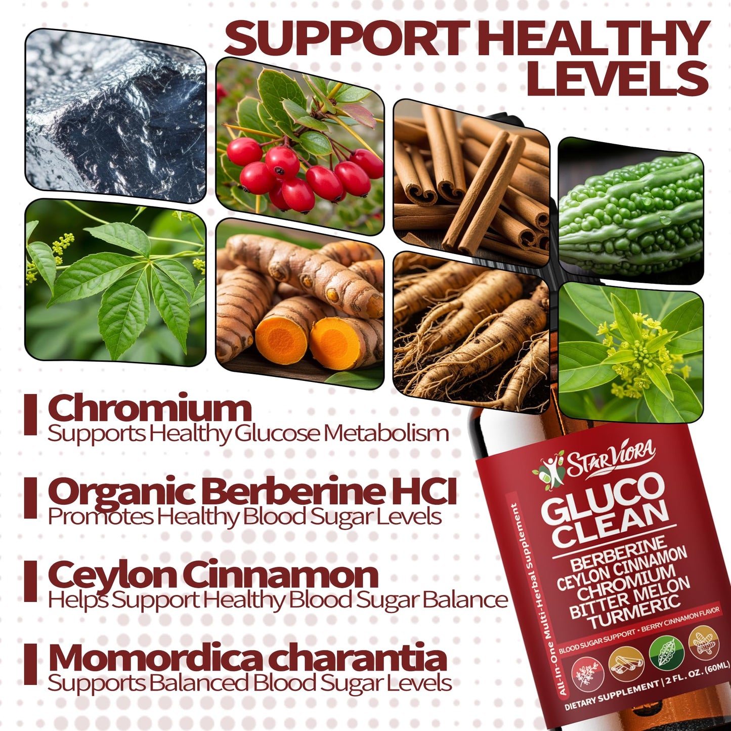 StarViora Gluco Clean Sugar-Free Herbal Blend with Berberine & Chromium, Bitter Melon, Ginseng and Alpha Lipoic Acid for Daily Wellness - dailyvitalstore