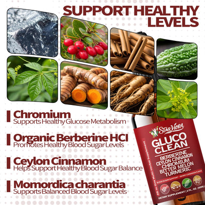 StarViora Gluco Clean Sugar-Free Herbal Blend with Berberine & Chromium, Bitter Melon, Ginseng and Alpha Lipoic Acid for Daily Wellness - dailyvitalstore