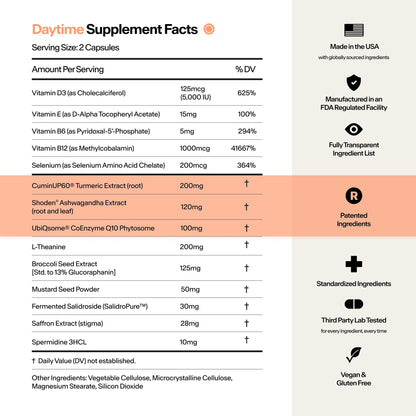 Stasis Daytime Energy & Focus Supplement for Men & Women with Vitamin D3, L Theanine, Ashwagandha & CoQ10, Cognitive Support Capsules for Morning Routines, Vegan, Non GMO, 25 Servings, 1 Month Supply - dailyvitalstore
