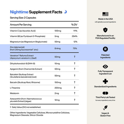 STASIS Nighttime Supplement for Men & Women with Magnesium, Melatonin, Zinc & Botanical Extracts, Evening Routine Support Capsules for Bedtime Use, Vegan, Non GMO, 25 Servings, 1 Month Supply - dailyvitalstore