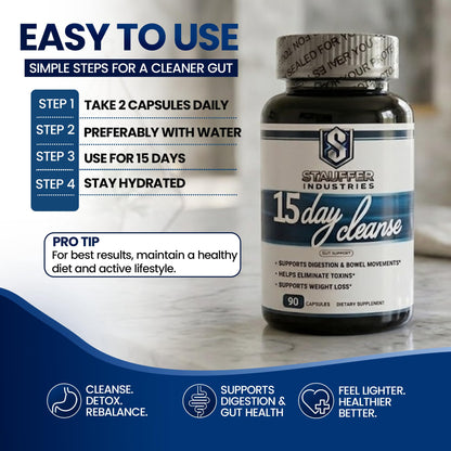 STAUFFER INDUSTRIES Colon Cleanse – 15 Day Cleanse Gut Support Supplement – Colon Cleanser with Psyllium Husk, Senna & Probiotics - dailyvitalstore
