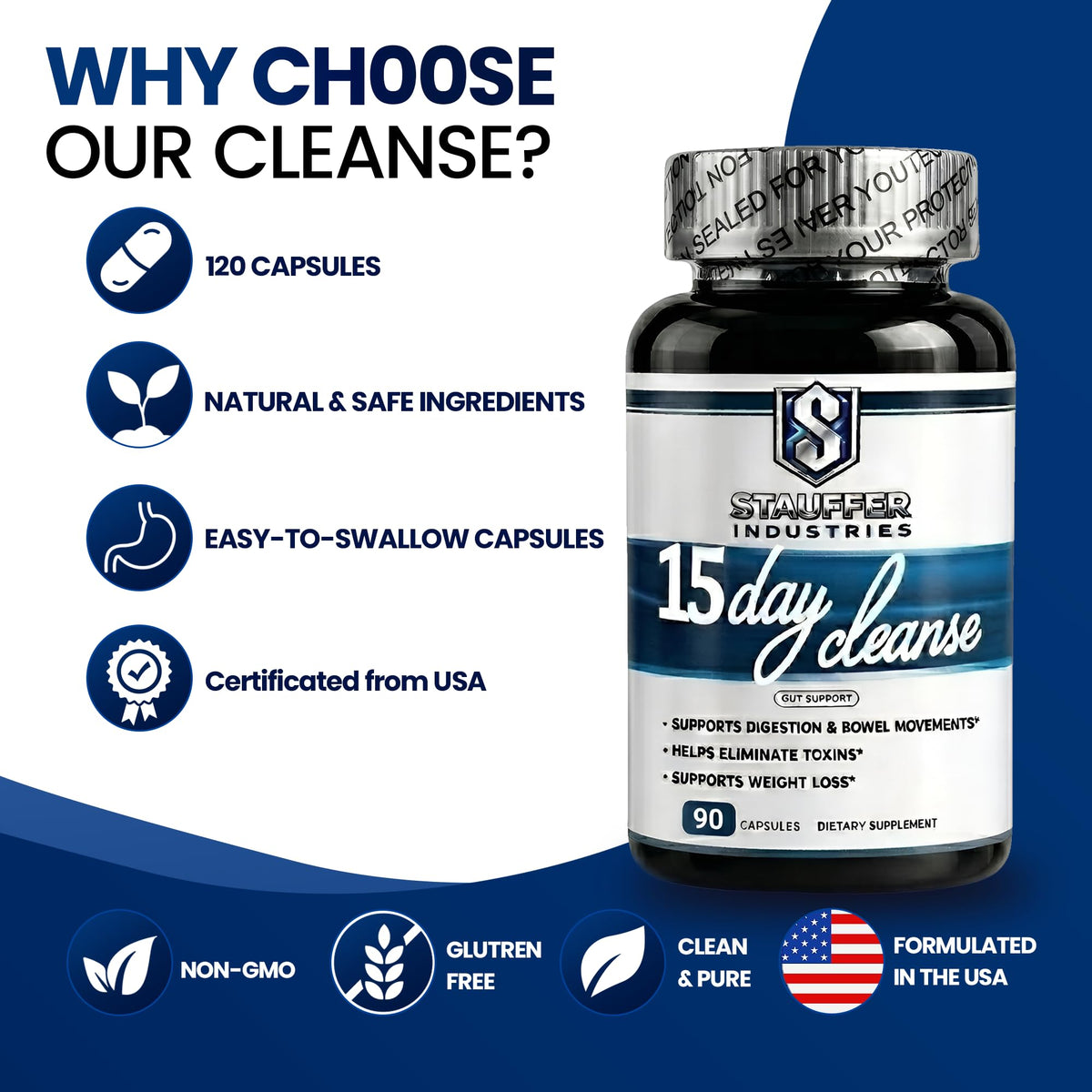 STAUFFER INDUSTRIES Colon Cleanse – 15 Day Cleanse Gut Support Supplement – Colon Cleanser with Psyllium Husk, Senna & Probiotics - dailyvitalstore
