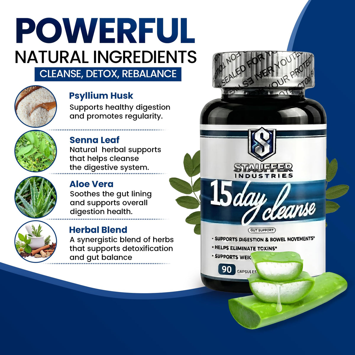 STAUFFER INDUSTRIES Colon Cleanse – 15 Day Cleanse Gut Support Supplement – Colon Cleanser with Psyllium Husk, Senna & Probiotics - dailyvitalstore
