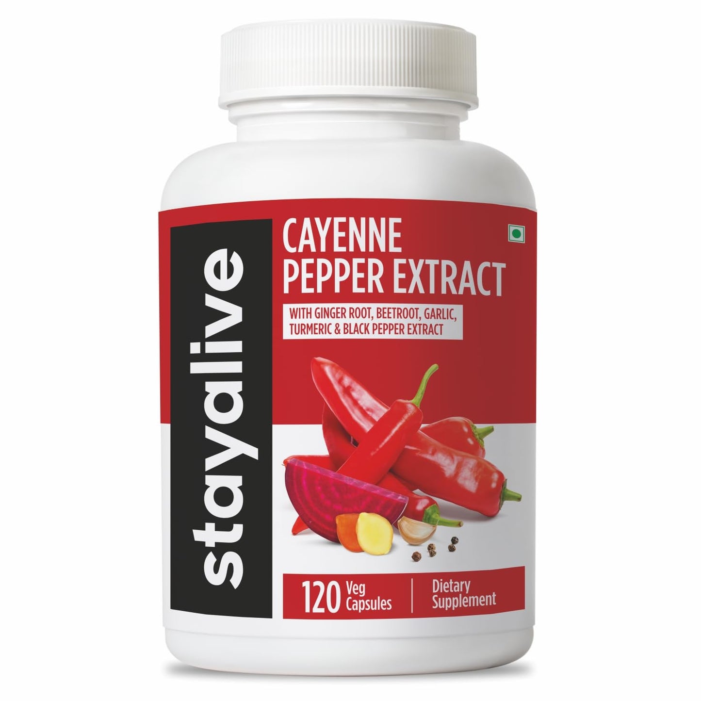 STAY ALIVE Cayenne Pepper Capsules, 6-in-1 Capsicum Blend w/Ginger, Garlic, Turmeric, Beet Root, and Black Pepper Extract, 120 Cayenne Capsules, - dailyvitalstore