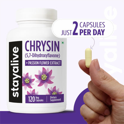 STAY ALIVE Chrysin Supplement 500mg & Passion Flower Extract Powder, 5,7-Dihydroxyflavone, Non-GMO and Gluten-Free Chrysin for Men and Women, 120 Capsules - dailyvitalstore