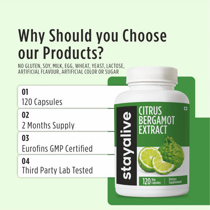 STAY ALIVE Citrus Bergamot Capsules 1000mg, 30:1 Super Extract with 50% Polyphenolic Flavanones, 120 Pills, Citrus Bioflavonoids Supplements for Women & Men | Non-GMO, Gluten-Free - dailyvitalstore