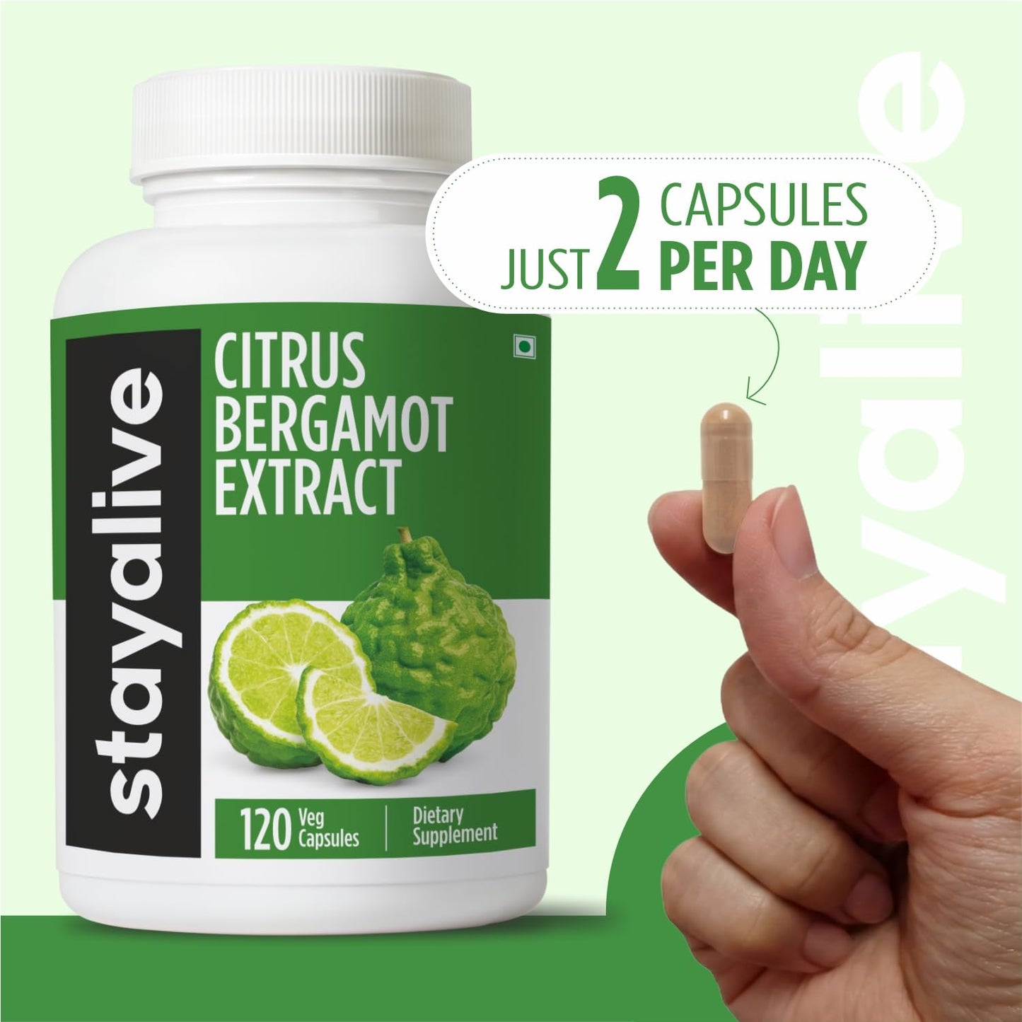 STAY ALIVE Citrus Bergamot Capsules 1000mg, 30:1 Super Extract with 50% Polyphenolic Flavanones, 120 Pills, Citrus Bioflavonoids Supplements for Women & Men | Non-GMO, Gluten-Free - dailyvitalstore