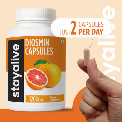 STAY ALIVE Pure Diosmin Complex 1000mg Formula, 120 Capsules, Citrus Bioflavonoids Rich Fruit Extract, 2 Month Supply, 100% Vegetarian, Non-GMO & Gluten Free Diosmin Supplement - dailyvitalstore
