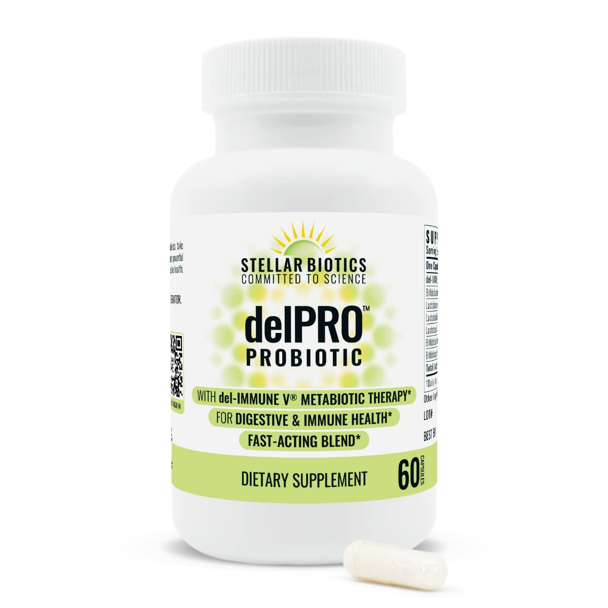 Stellar Biotics - Delpro Probiotic (+ Del-Immune V & Prebiotic Blend) Promotes Optimal Gut Health, Digestion, Immune Support & Mood (60 Capsules) - dailyvitalstore