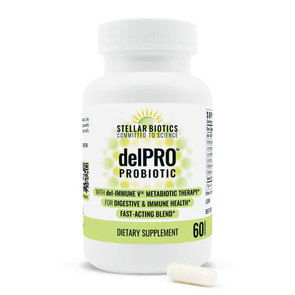 Stellar Biotics - Delpro Probiotic (+ Del-Immune V & Prebiotic Blend) Promotes Optimal Gut Health, Digestion, Immune Support & Mood (60 Capsules) - dailyvitalstore