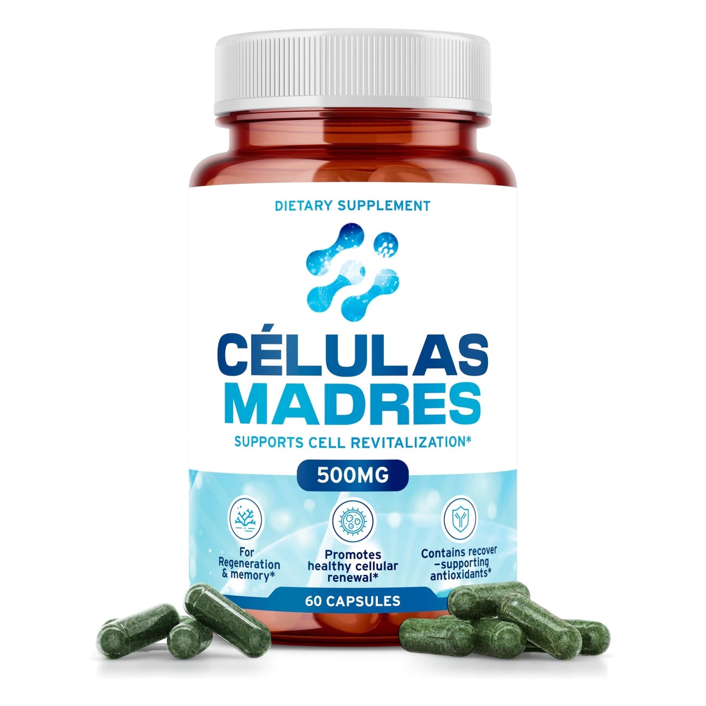 Stem Cell Supplements 500mg (60 Cap) Natural Anti-Aging & Longevity Support with Spirulina & Chlorella, Boost Cellular Renewal, Restore Youthful Energy, Reduce Joint Soreness – Celulas Madre - dailyvitalstore