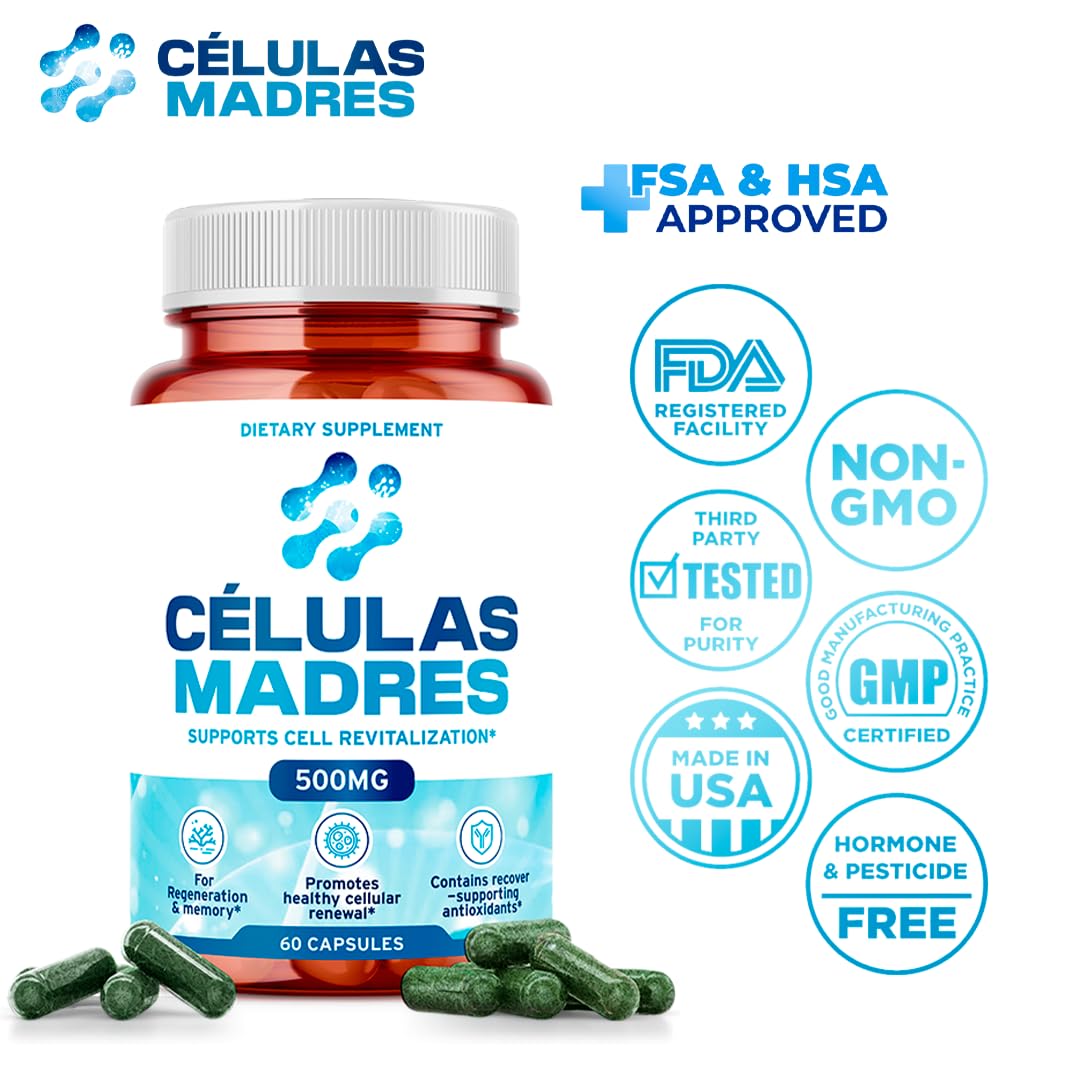 Stem Cell Supplements 500mg (60 Cap) Natural Anti-Aging & Longevity Support with Spirulina & Chlorella, Boost Cellular Renewal, Restore Youthful Energy, Reduce Joint Soreness – Celulas Madre - dailyvitalstore