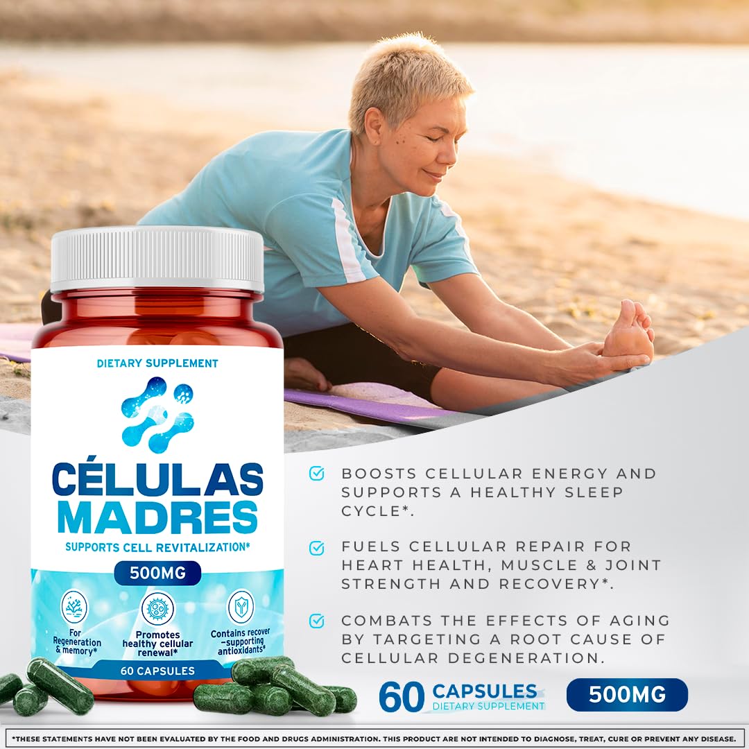 Stem Cell Supplements 500mg (60 Cap) Natural Anti-Aging & Longevity Support with Spirulina & Chlorella, Boost Cellular Renewal, Restore Youthful Energy, Reduce Joint Soreness – Celulas Madre - dailyvitalstore