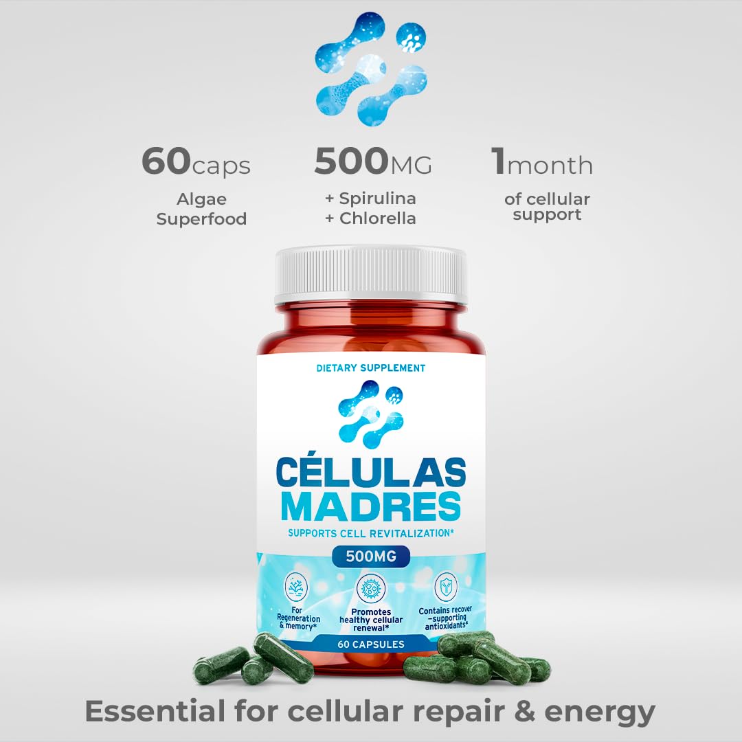 Stem Cell Supplements 500mg (60 Cap) Natural Anti-Aging & Longevity Support with Spirulina & Chlorella, Boost Cellular Renewal, Restore Youthful Energy, Reduce Joint Soreness – Celulas Madre - dailyvitalstore