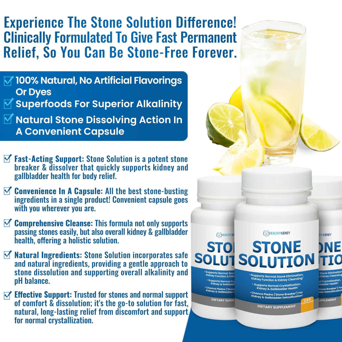 Stone Solution Capsules- Natural Dissolver, Kidney Stone Support & Kidney Cleanser Chanca Piedra Stone Breaker Gallbladder Cleanse, Flush & Stop Recurrence, Stone Relief 60 Servings - dailyvitalstore
