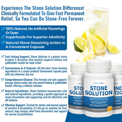 Stone Solution Capsules- Natural Dissolver, Kidney Stone Support & Kidney Cleanser Chanca Piedra Stone Breaker Gallbladder Cleanse, Flush & Stop Recurrence, Stone Relief 60 Servings - dailyvitalstore