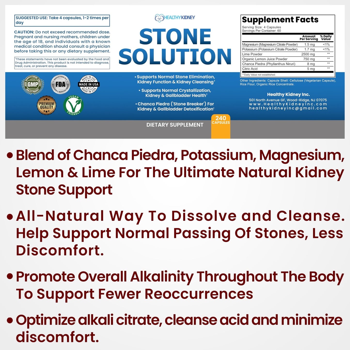 Stone Solution Capsules- Natural Dissolver, Kidney Stone Support & Kidney Cleanser Chanca Piedra Stone Breaker Gallbladder Cleanse, Flush & Stop Recurrence, Stone Relief 60 Servings - dailyvitalstore